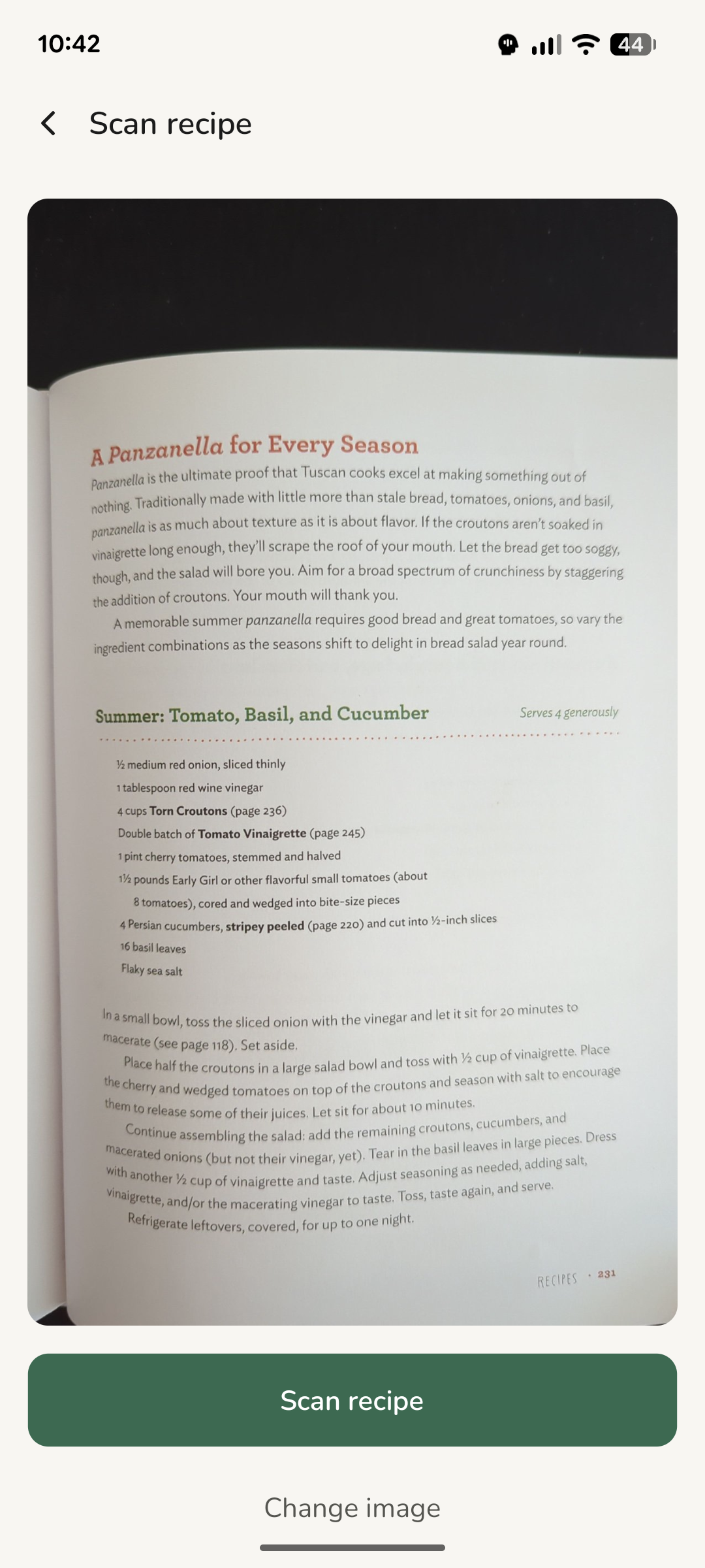 Scanning a cookbook page into Thymelist