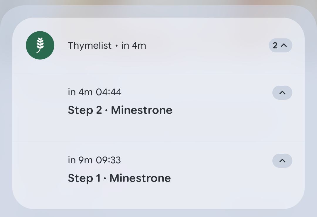 A running cooking timer in the phone's notification shade