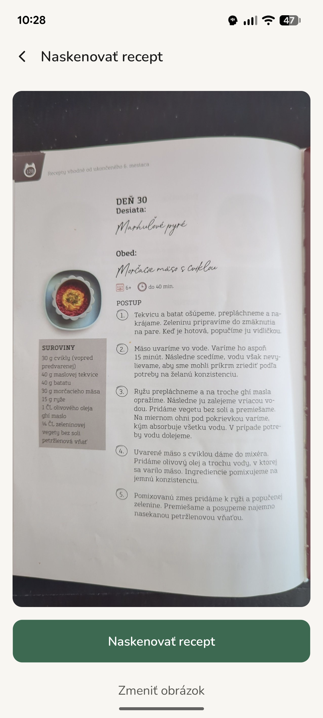 Skenovanie stránky z kuchárky do Thymelistu