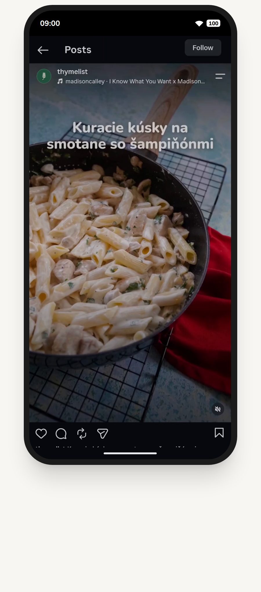 A reel shared from Instagram, saved as a recipe in Thymelist