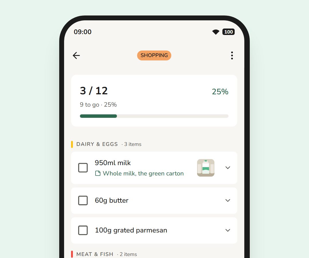 Notes when shopping